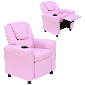 Comfortabele roze kinderstoel en kindersofa relaxstoel 62x56x69 cm met voetensteun en bekerhouder voor kinderen
