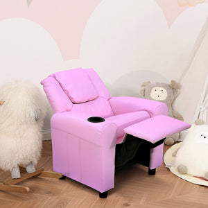 Comfortabele roze kinderstoel en kindersofa relaxstoel 62x56x69 cm met voetensteun en bekerhouder voor kinderen