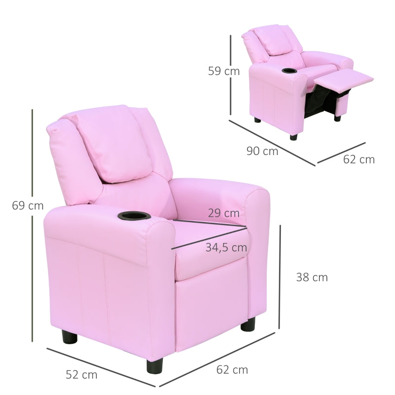 Comfortabele roze kinderstoel en kindersofa relaxstoel 62x56x69 cm