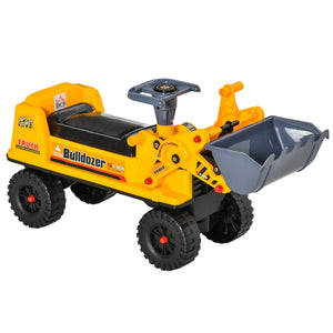 Gele en zwarte loopauto bulldozer 70x26x37 cm voor actief kinderspel met stuurwiel en graafarm speelgoed