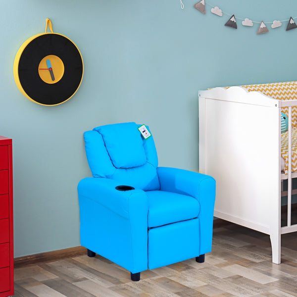Comfortabele blauwe kinderstoel en kindersofa relaxstoel 62x56x69 cm