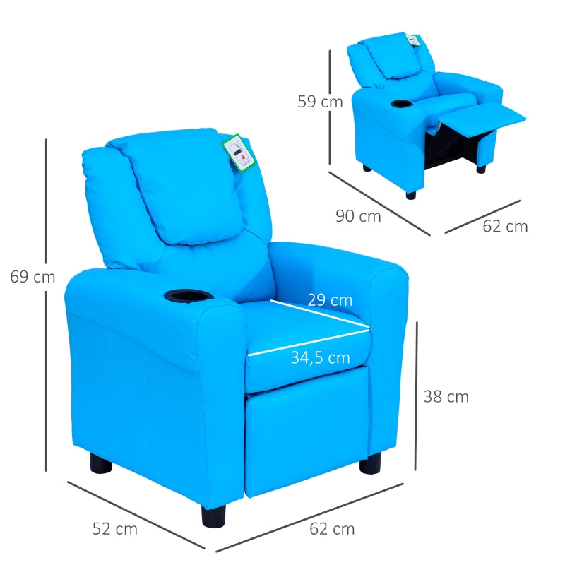 Comfortabele blauwe kinderstoel en kindersofa relaxstoel 62x56x69 cm
