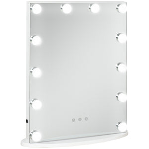 Praktische make-up spiegel wit met verlichting 42x14x51 cm voor thuis met 12 LED-lampjes voor helder en gelijkmatig licht
