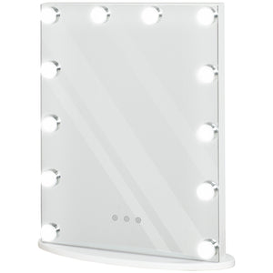Praktische make-up spiegel wit met verlichting 42x14x51 cm voor thuis met 12 LED-lampjes voor helder gebruiksgemak