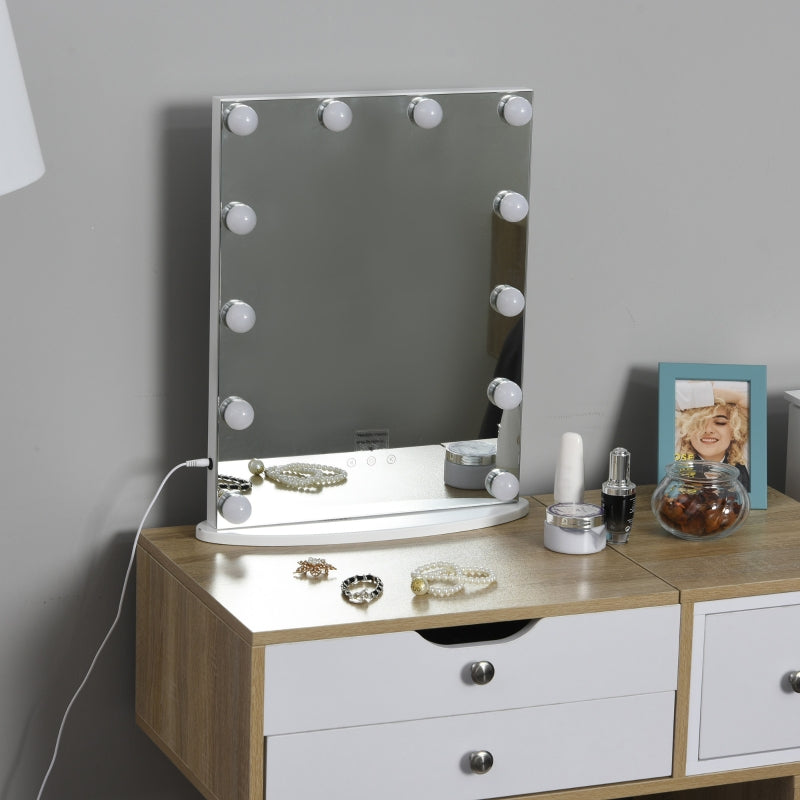 Praktische make-up spiegel wit met verlichting 42x14x51 cm voor thuis