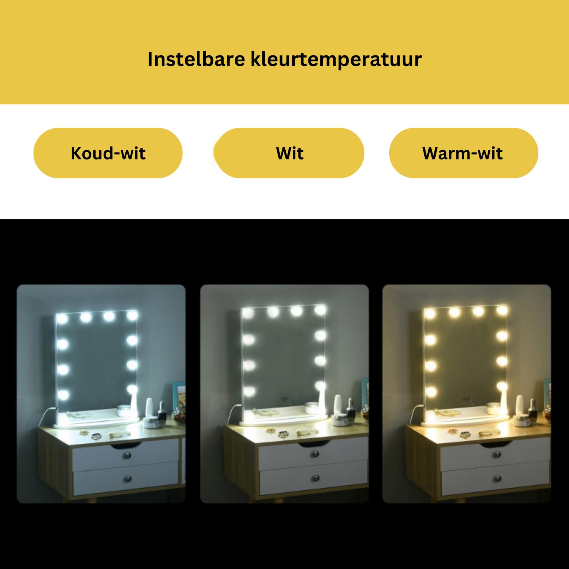 Praktische make-up spiegel wit met verlichting 42x14x51 cm voor thuis