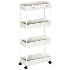 Praktische verrijdbare serveerwagen wit 40x19x90 cm met opbergrek en haken voor veelzijdige opslag en gebruiksgemak