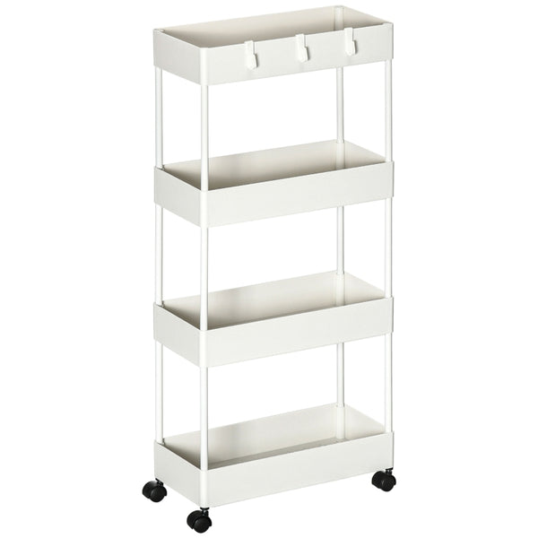 Praktische verrijdbare serveerwagen wit 40x19x90 cm met opbergrek