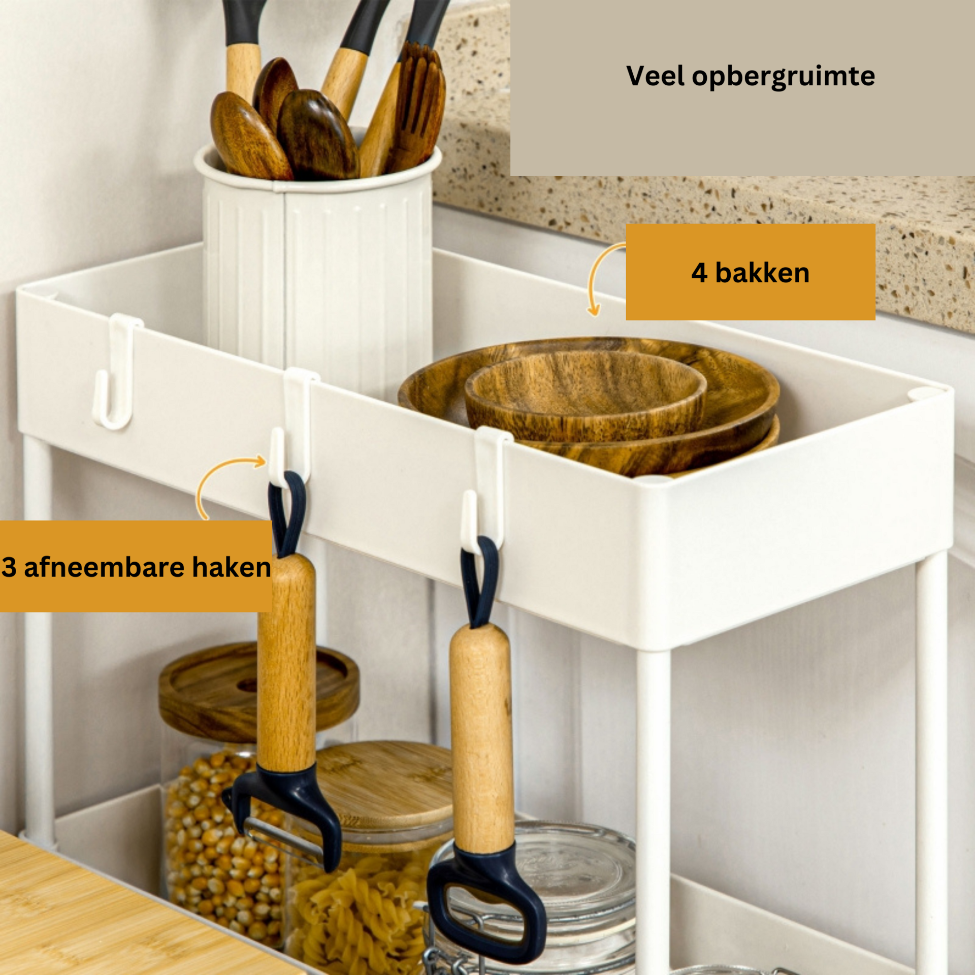 Praktische verrijdbare serveerwagen wit 40x19x90 cm met opbergrek