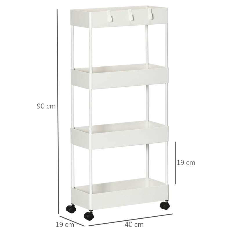 Praktische verrijdbare serveerwagen wit 40x19x90 cm met opbergrek