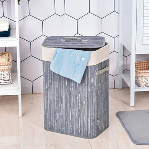 Stijlvolle opvouwbare wasmand met deksel bamboe grijs 40x30x60 cm – praktisch en elegant voor georganiseerde wasopslag