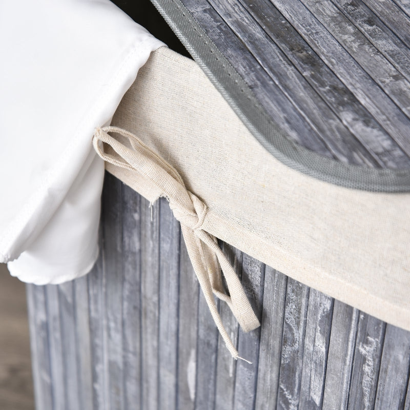 Stijlvolle opvouwbare wasmand met deksel bamboe grijs 40x30x60 cm