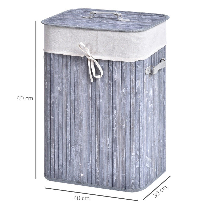 Stijlvolle opvouwbare wasmand met deksel bamboe grijs 40x30x60 cm