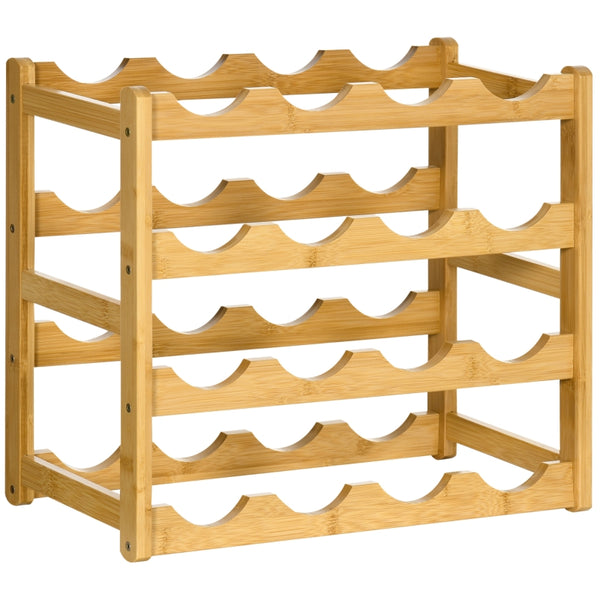 Duurzaam bamboe wijnrek voor 16 flessen met 4 schappen 43x24x38 cm