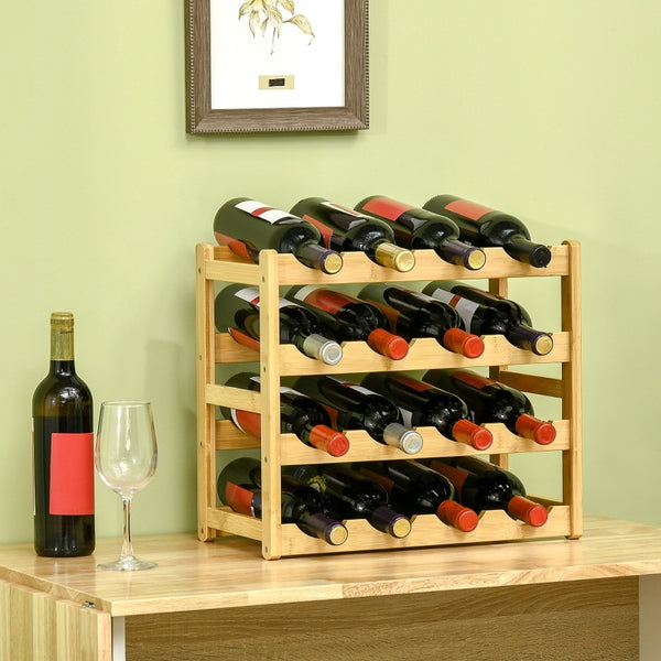 Duurzaam bamboe wijnrek voor 16 flessen met 4 schappen 43x24x38 cm