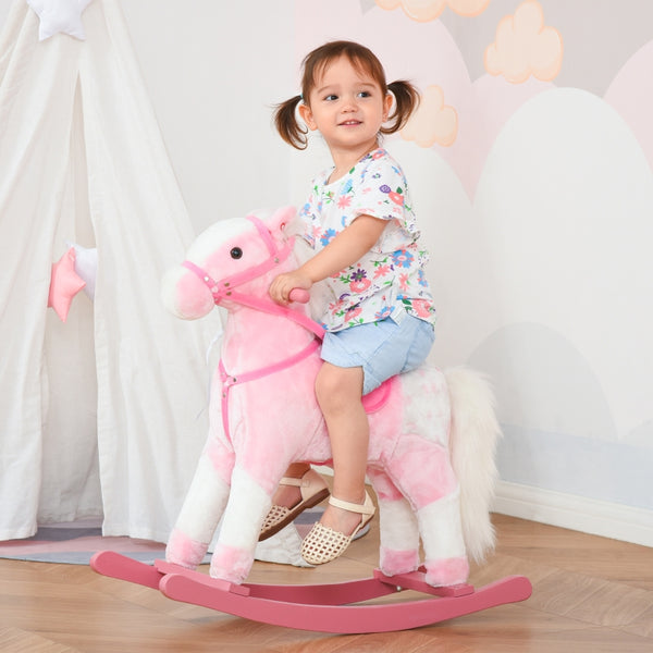 Speels roze schommelpaard hobbelpaard 74x28x65 cm voor kinderen