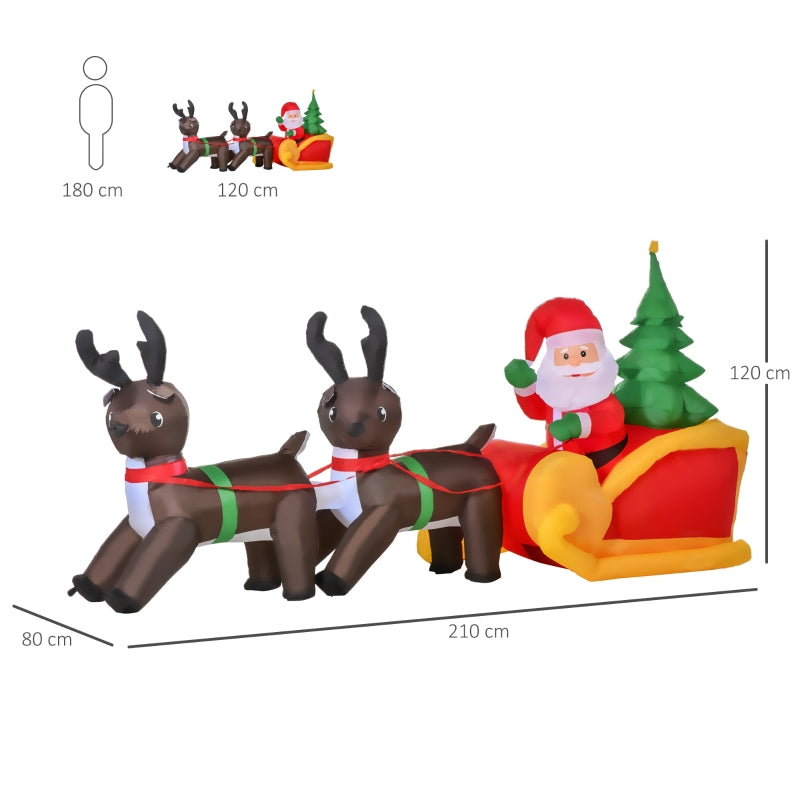 Rendier met slee opblaasbaar met verlichting – 210 x 80 x 120 cm | Kerstdecoratie