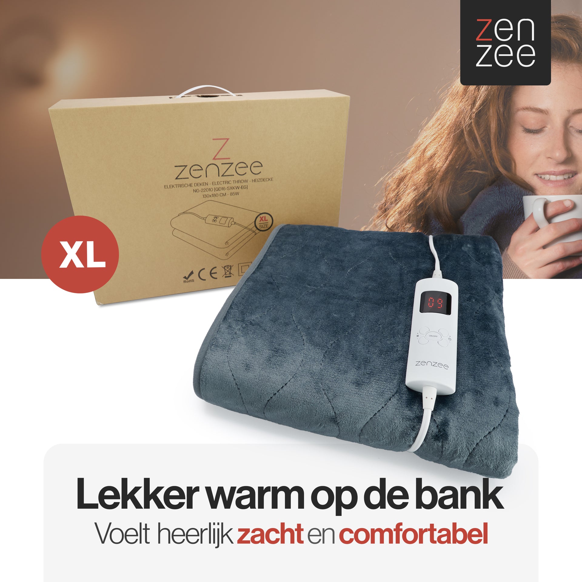 Antraciet elektrische deken 181x136 cm met timer – comfortabel en veilig warmblijven