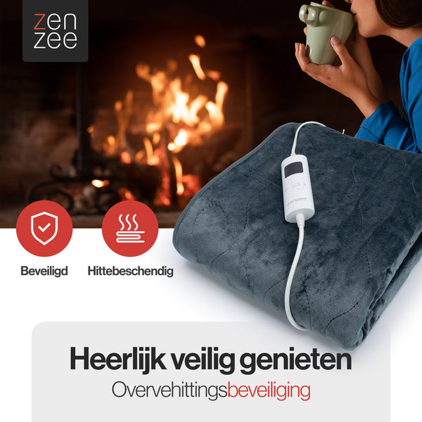 Antraciet elektrische deken 181x136 cm met timer – comfortabel en veilig warmblijven