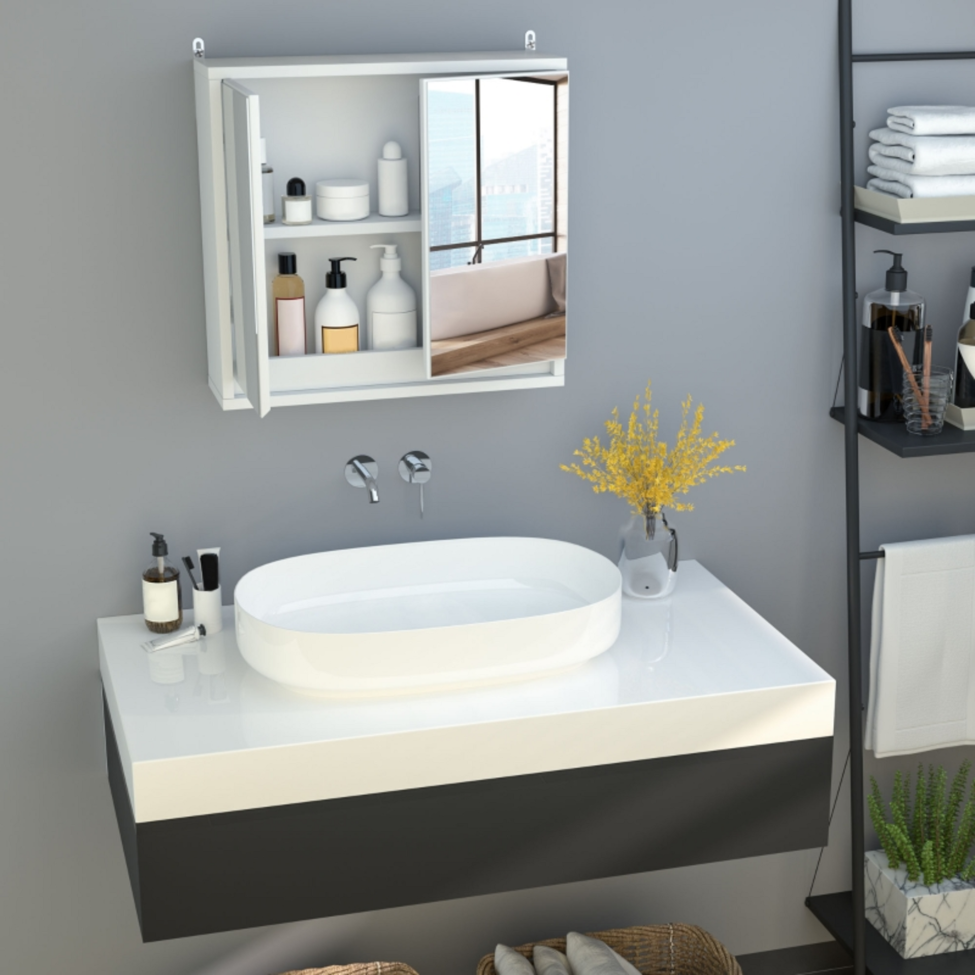 Spiegelkast badkamer wit met spiegel 48x14,5x45 cm
