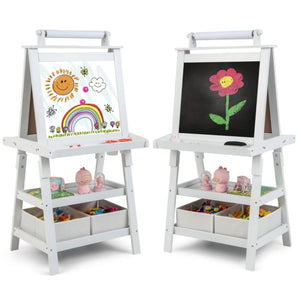 Krijtbord en whiteboard wit 59x50x117 cm, perfect voor kinderen om te tekenen, met opbergvakken en verstelbare hoogte