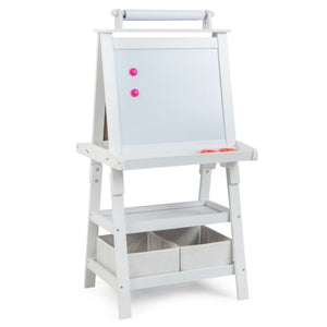Krijtbord en whiteboard wit 59x50x117 cm, perfect voor kinderen om te tekenen met praktisch opbergsysteem en stevig frame