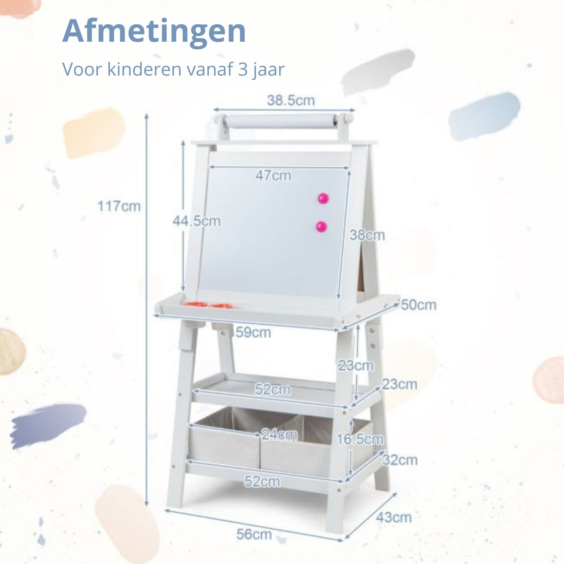 Krijtbord en whiteboard wit 59x50x117 cm, perfect voor kinderen om te tekenen