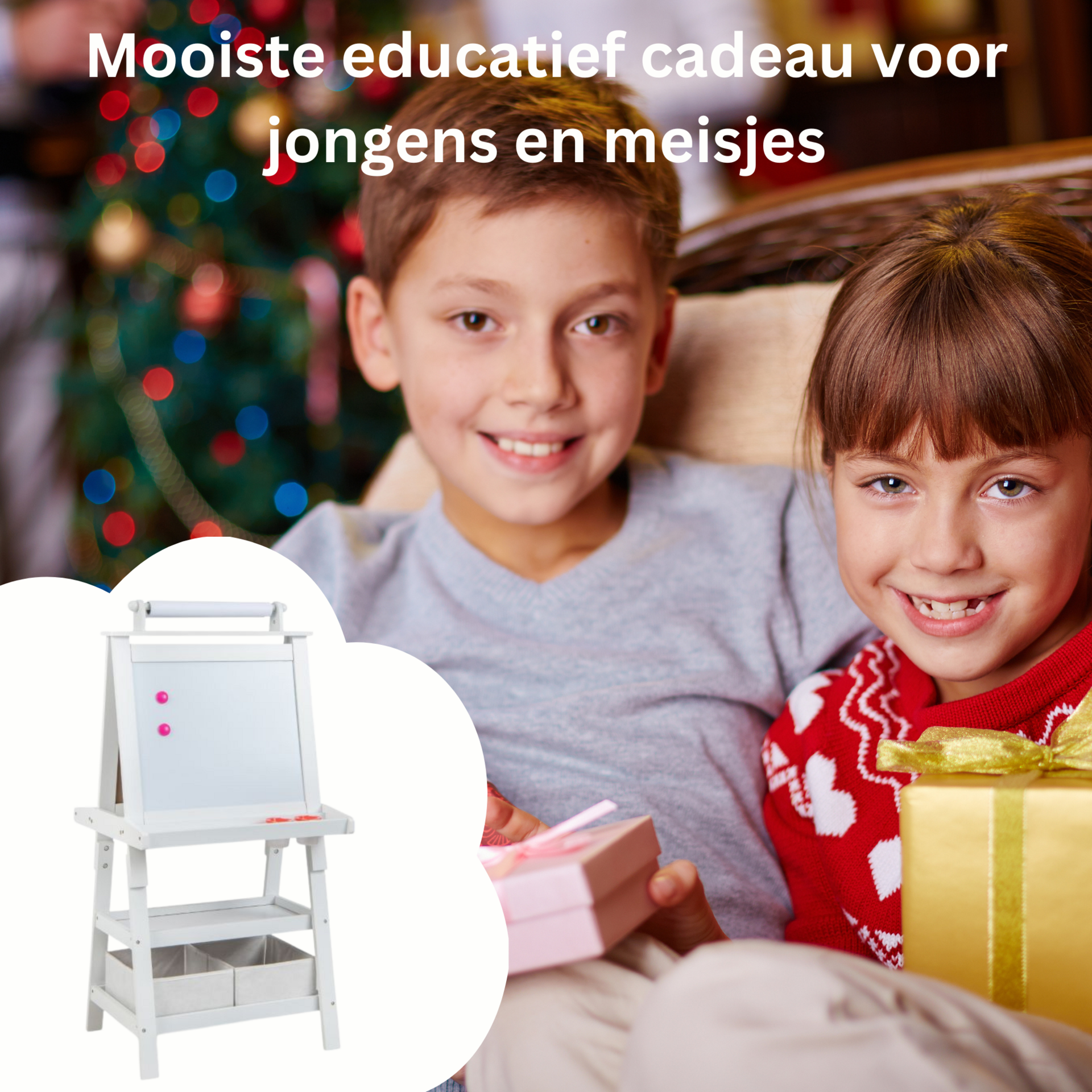 Krijtbord en whiteboard wit 59x50x117 cm, perfect voor kinderen om te tekenen