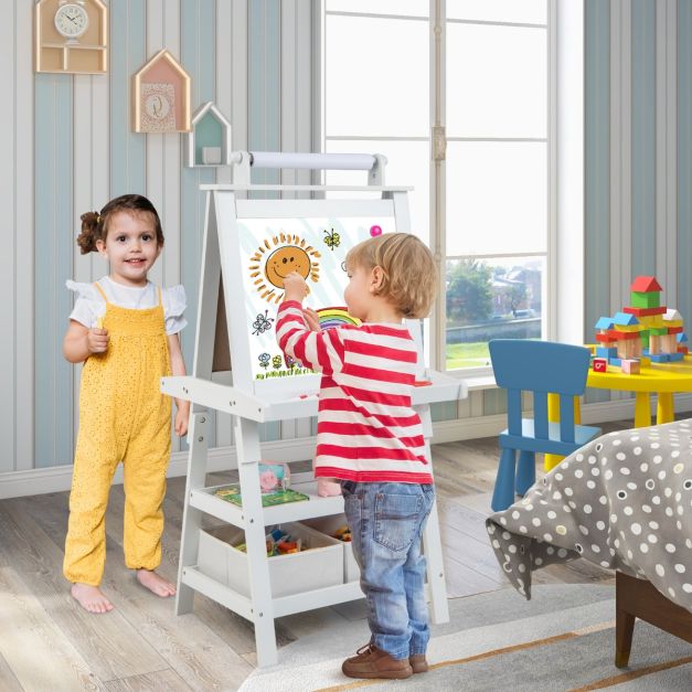 Krijtbord en whiteboard wit 59x50x117 cm, perfect voor kinderen om te tekenen