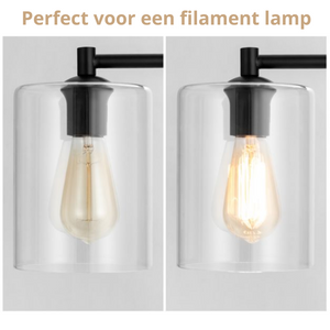 Industriële staande lamp met verstelbare kap – zwart – Ø25×168 cm met heldere glazen kap, geschikt voor filament lampen