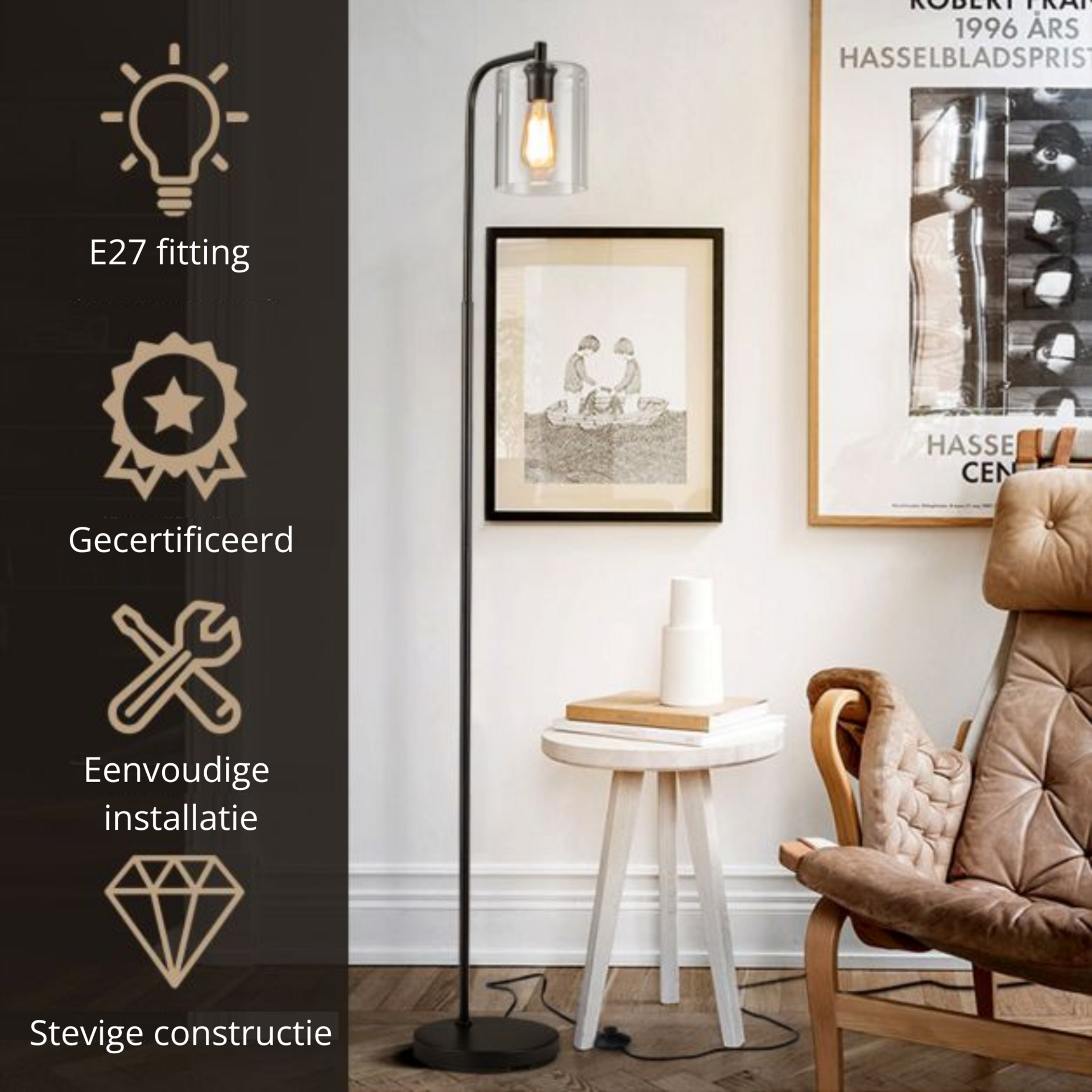 Industriële staande lamp met verstelbare kap – zwart – Ø25×168 cm