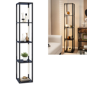 Zwarte vloerlamp met LED-verlichting en geïntegreerde opbergruimte – 29×29×163 cm | Zenzee, slank design met open schappen