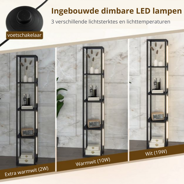 Zwarte vloerlamp met LED-verlichting en geïntegreerde opbergruimte – 29×29×163 cm