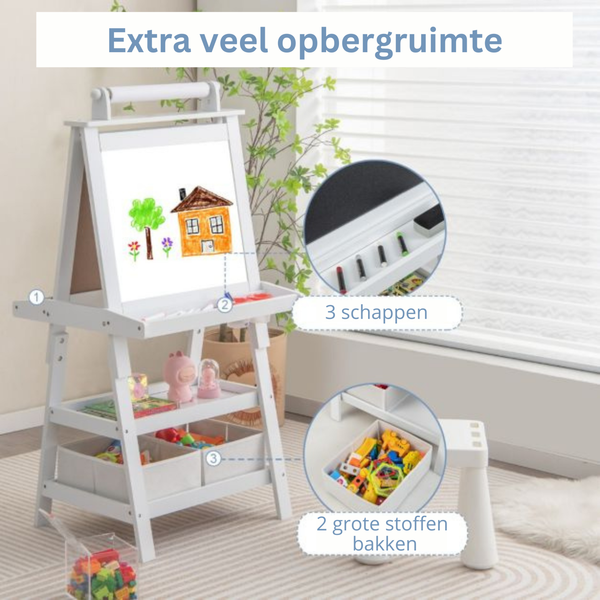 3-in-1 houten schildersezel voor kinderen – krijtbord, whiteboard & papierrol