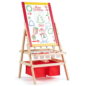 3-in-1 houten schildersezel voor kinderen – krijtbord, whiteboard & papierrol met kleurrijk ontwerp en handige opbergruimte