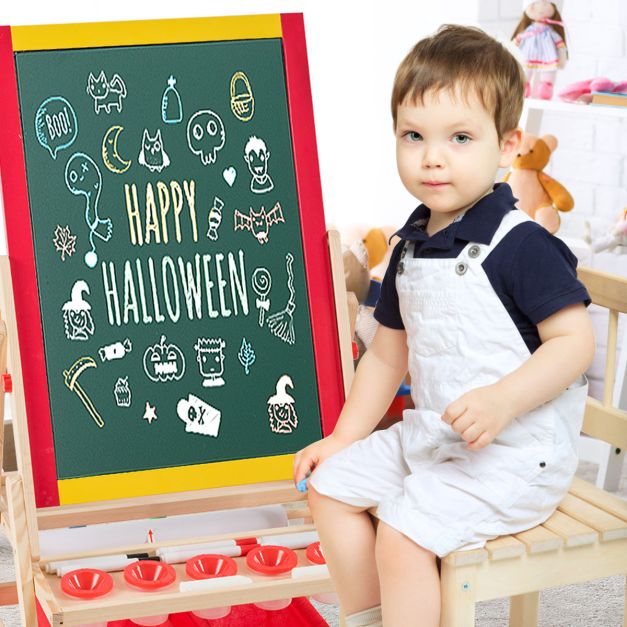 3-in-1 houten schildersezel voor kinderen – krijtbord, whiteboard & papierrol