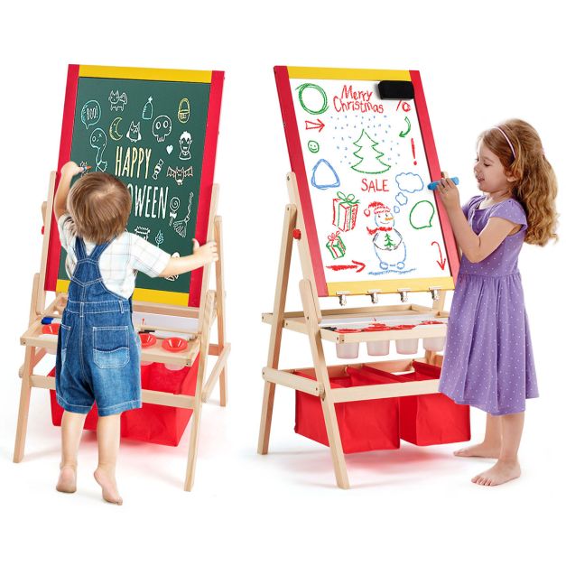 3-in-1 houten schildersezel voor kinderen – krijtbord, whiteboard & papierrol