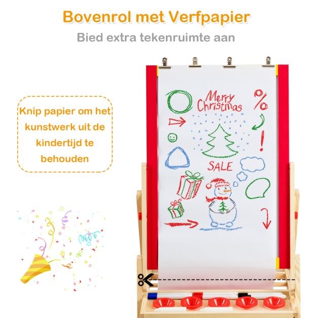 3-in-1 houten schildersezel voor kinderen – krijtbord, whiteboard & papierrol