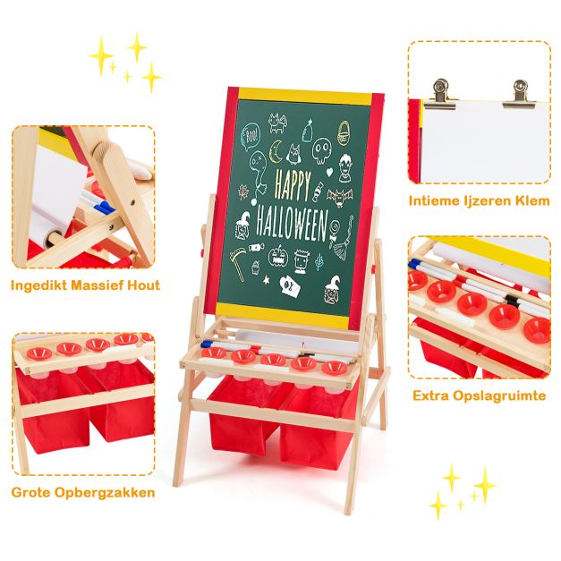 3-in-1 houten schildersezel voor kinderen – krijtbord, whiteboard & papierrol