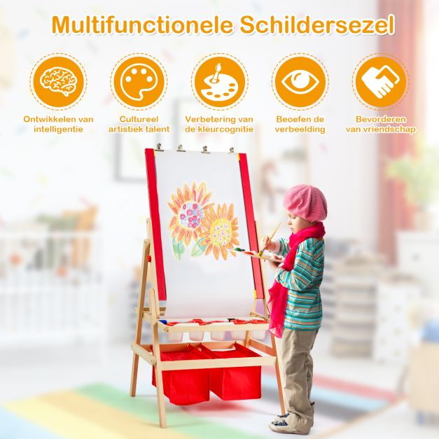 3-in-1 houten schildersezel voor kinderen – krijtbord, whiteboard & papierrol