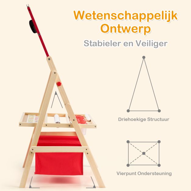 3-in-1 houten schildersezel voor kinderen – krijtbord, whiteboard & papierrol