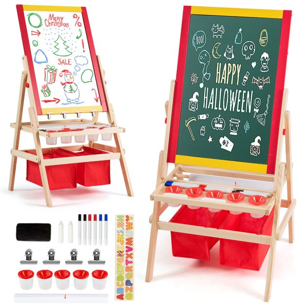 3-in-1 houten schildersezel voor kinderen – krijtbord, whiteboard & papierrol