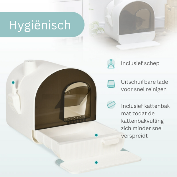 Witte kattenbak met uitneembare lade, kattenbakmat & schepje – hygiënisch design | Zenzee