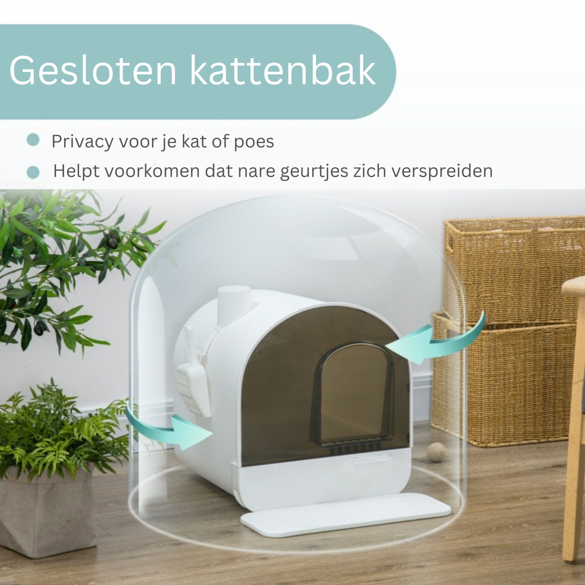 Witte kattenbak met uitneembare lade, kattenbakmat & schepje – hygiënisch design | Zenzee