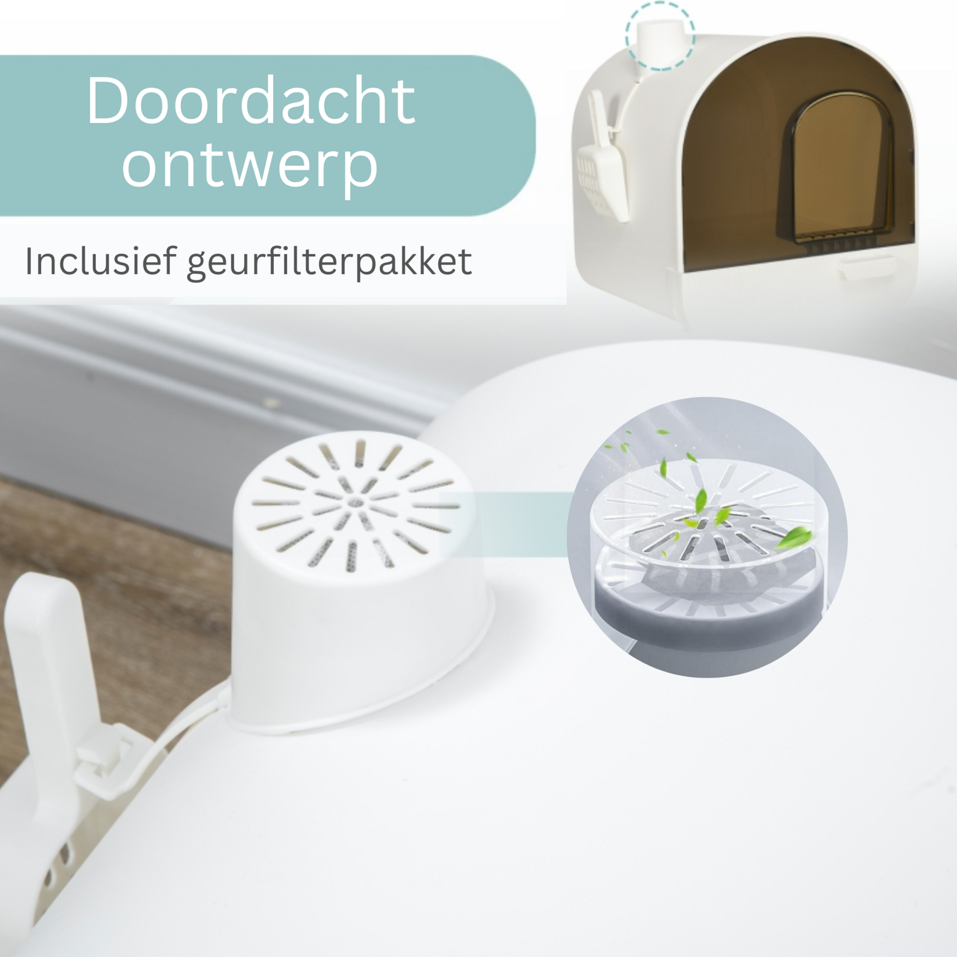 Witte kattenbak met uitneembare lade, kattenbakmat & schepje – hygiënisch design | Zenzee