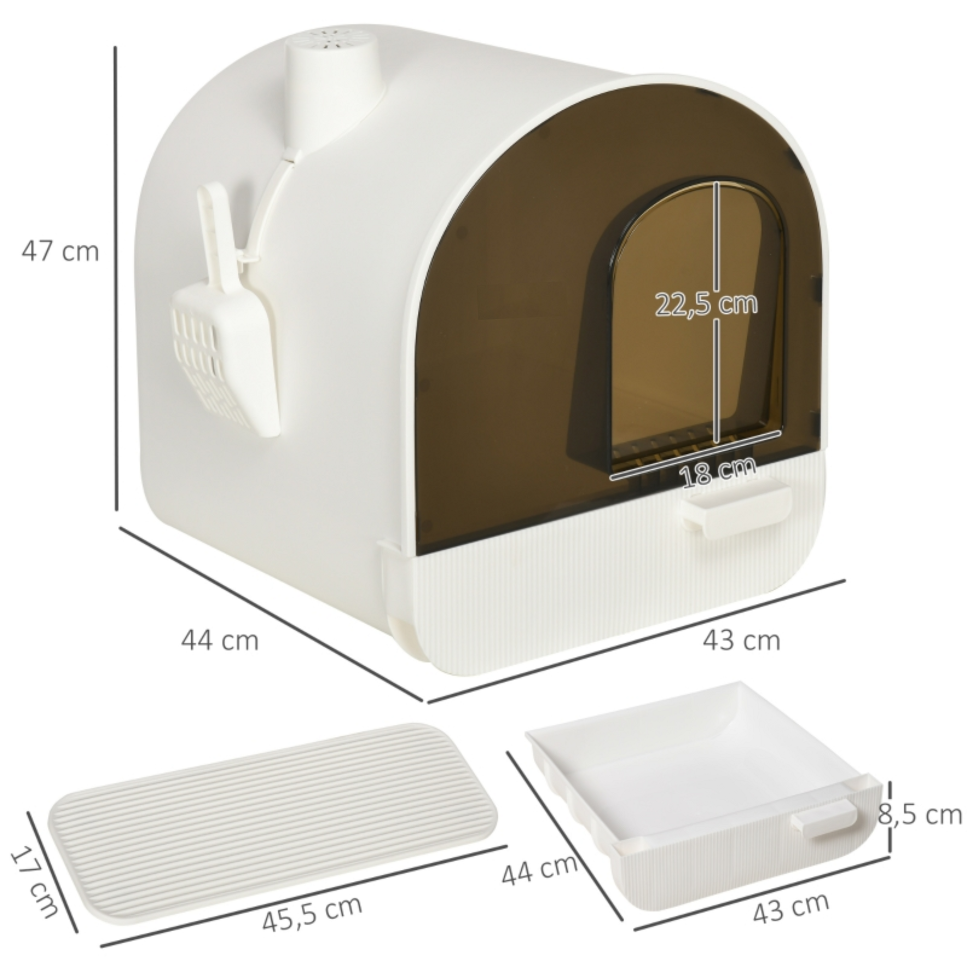 Witte kattenbak met uitneembare lade, kattenbakmat & schepje – hygiënisch design | Zenzee