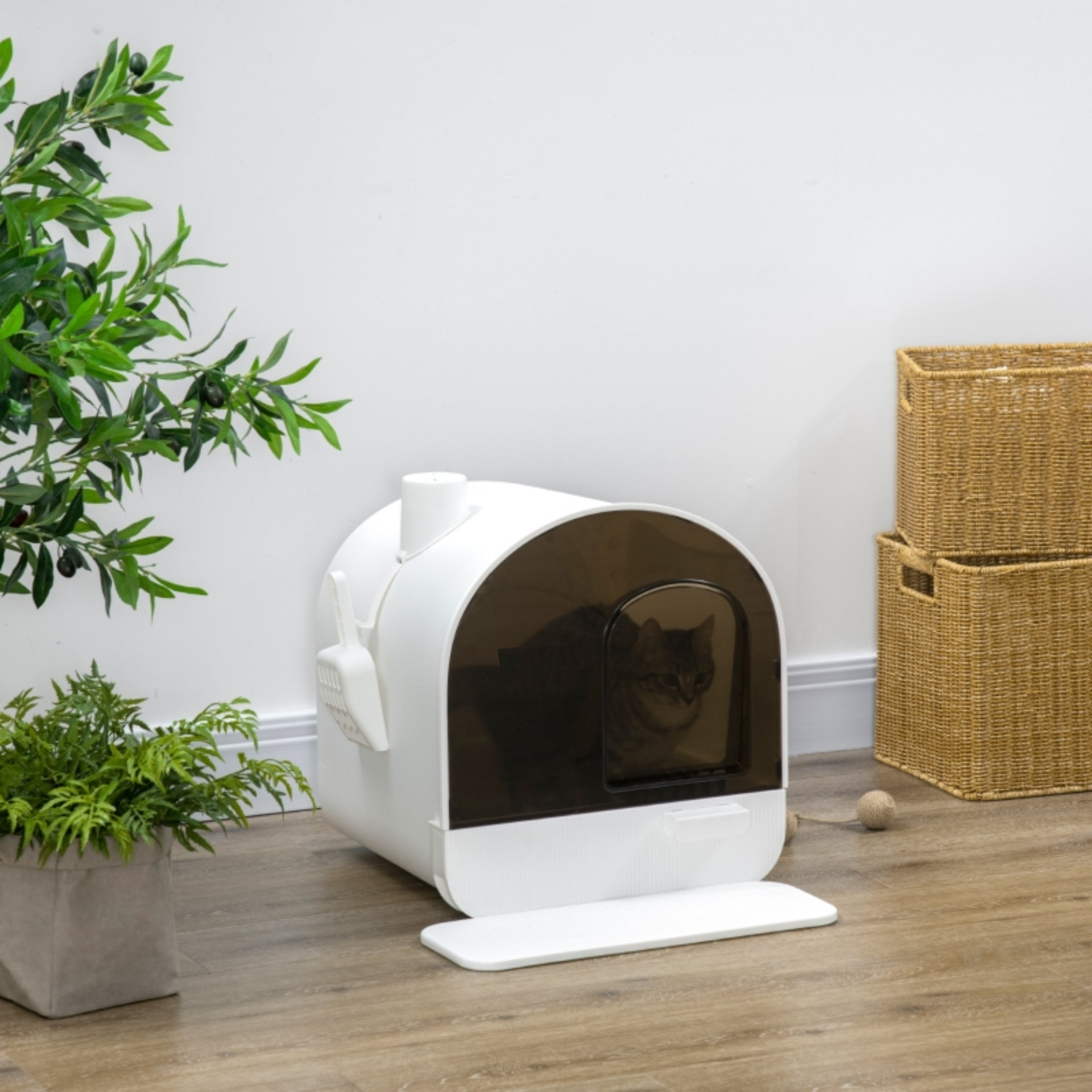 Witte kattenbak met uitneembare lade, kattenbakmat & schepje – hygiënisch design | Zenzee