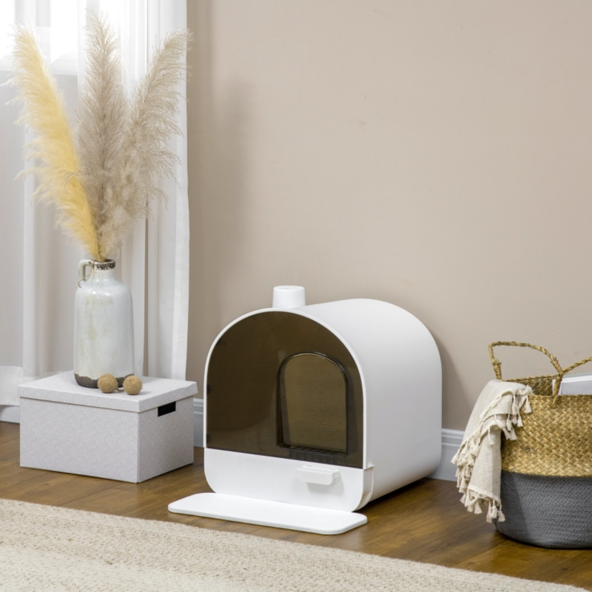 Witte kattenbak met uitneembare lade, kattenbakmat & schepje – hygiënisch design | Zenzee