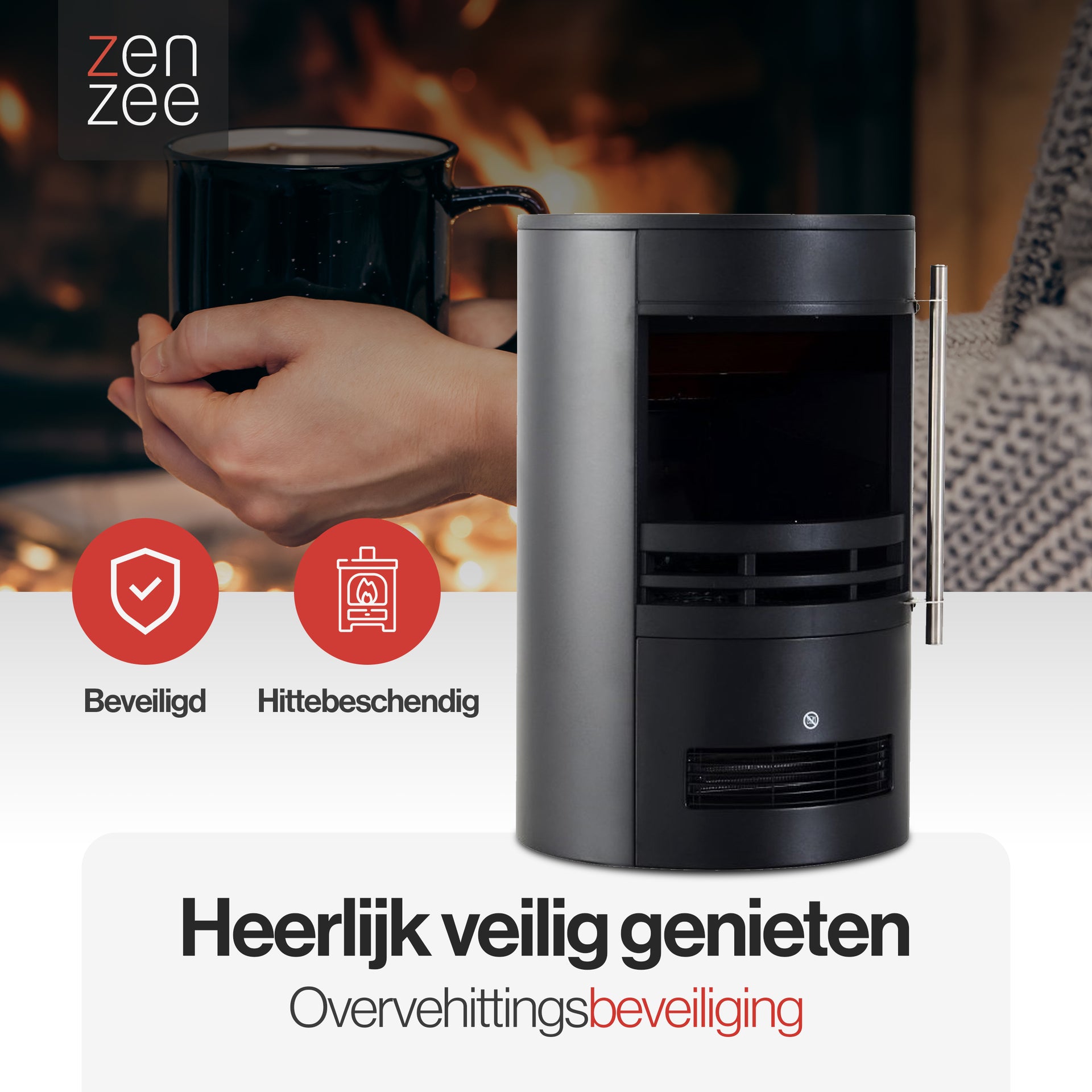 Vrijstaande elektrische haard zwart met thermostaat – 1800W voor warmte & sfeer