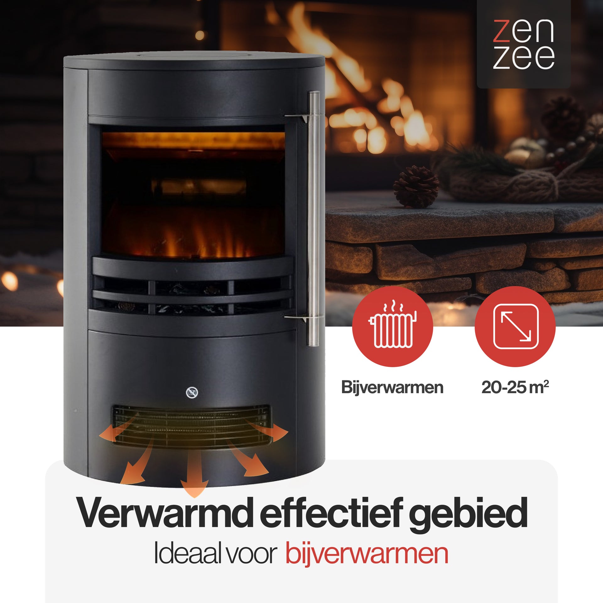 Vrijstaande elektrische haard zwart met thermostaat – 1800W voor warmte & sfeer